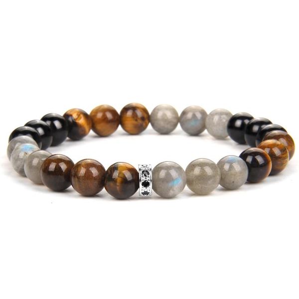 

beaded, strands 8 mm natural tiger eye stone bracelets men cz charm bangle polished healing energy labradorite beads bracelet women stretch, Black