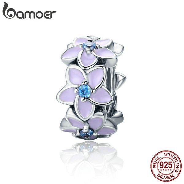 BAMOER Genuino 100% 925 Sterling Silver Spacer Fiore di Orchidea Perline di Silicone misura Le Donne Del Braccialetto Della Collana Gioielli FAI DA TE SCC601 Q0531