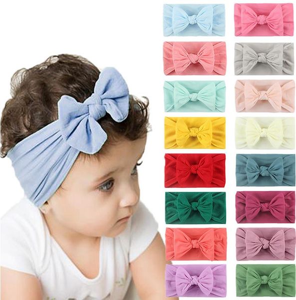 

baby hairband bow knot girls turban soft nylon headbands fashion newborn headwraps hair accessories 27 colors optional dw6420, Slivery;white