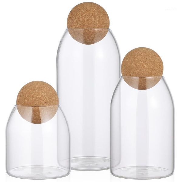 

storage bottles & jars onzon 3pcs transparent glass tank borosilicate sealed food grains container with cork