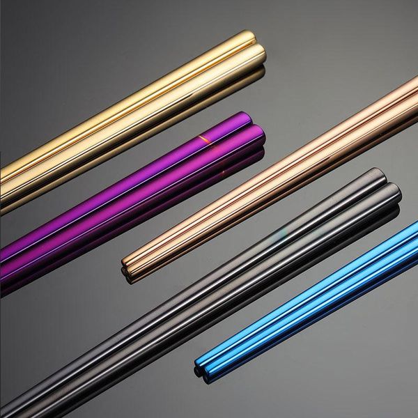 

chopsticks 304 stainless steel tableware mirror flat head full square hollow laser engraved blessing