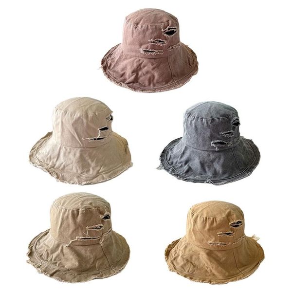 

wide brim hats fashion floppy caps hole retro fisherman hat bucket women foldable travel all-match, Blue;gray