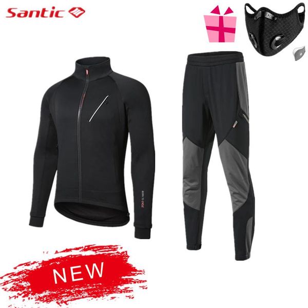

racing sets santic riding bike jackets windproof comfortable 4 color bicycle suits keep warm winter mtb cycling men, Black;blue