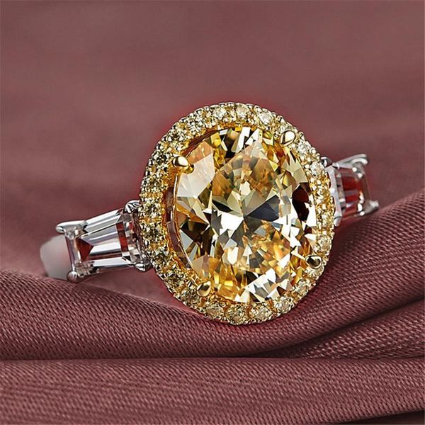 

wedding rings huitan dazzling big yellow oval cz women ring bridal ceremony party simple classic design fine gifts, Slivery;golden