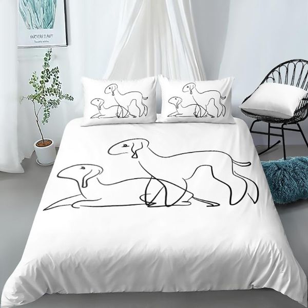 

bedding sets 3d white quilt cover whippet linens bed pillow covers full double single twin  king size140*200cm animal bedclothes