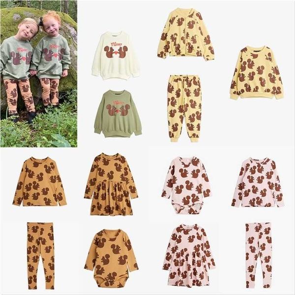 Conjuntos de roupas de crianças camisetas Outono mini marca meninas esquilo padrão vestido de algodão moda infantil bebê meninos casuais tops 211025