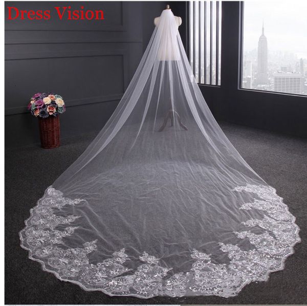 

2021 light ivory white lace appliques elegant wedding accessories long bridal veil with comb vestido de noiva hhyd, Black