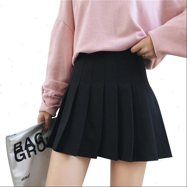 

women high waist cosplay skirt 2021 spring summer kawaii denim solid a line sailor skirts japanese school uniform mini skirts, Black