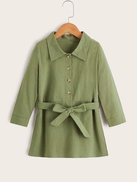 

toddler girls half button belted shirt dress she, Red;yellow