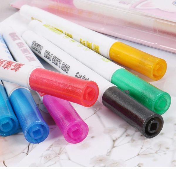 

8pcs/set double line pen highlighter fluorescent marker out line pen color student multicolor hand note pen for scra jllrbw