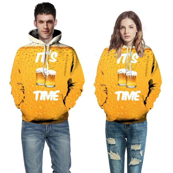 

beer 3d digital printing couple hooded sweater men's new style, Gray