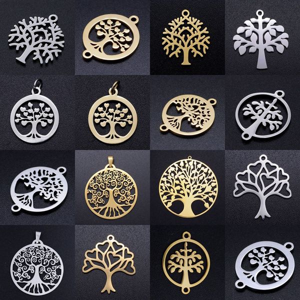 

5pcs/lot diy heart tree of life stainless steel charm pendant wholesale family trees jewelry bracelet connector charms, Red;brown