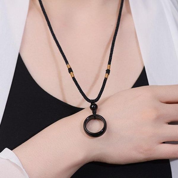 

chains natural black ring pendant necklaces manual rope women men necklace fashion jewelry for gift dropship, Silver