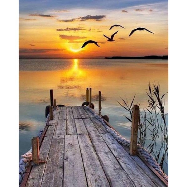 

oil painting by numbers sunrise view of sea bridge framed acrylic paint modern wall art handpainted coloring pictures home decor