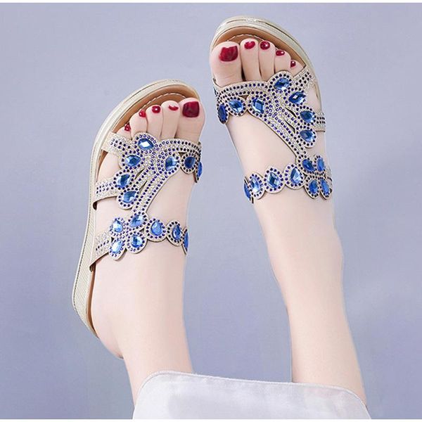 

slippers summer women rhinestone wedge shoes ladies fashion casual platform slides open toe female comfort elegant sandals, Black