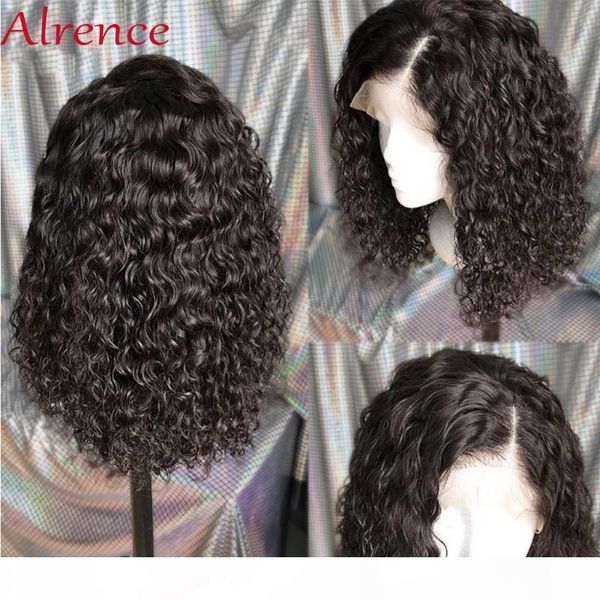 

curly short bob lace front brazilian human hair wig pre plucked for black women alrence 13x4 curly frontal wig non-remy hair, Black;brown