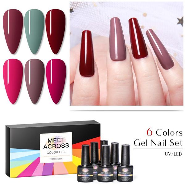 

nail art kits meet across 8ml uv gel polish set with gift box kit 6 colors semi permanent soak off varnish diy manicure