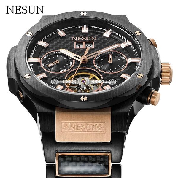 

wristwatches nesun watch men's mechanical business luminous waterproof moon phase watches relogio masculino clock 2021, Slivery;brown