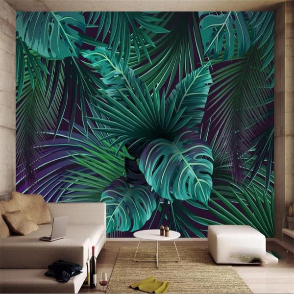 

wallpapers milofi custom 3d wallpaper mural palm leaf monstera green modern minimalist background wall living room bedroom decoration
