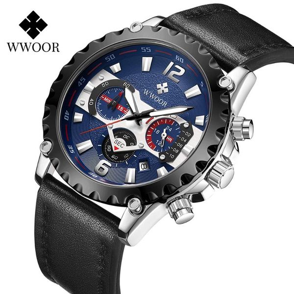 

wristwatches reloj hombre 2021 wwoor design men's watch leather quartz wristwatch 3atm waterproof sports chronograph montre homme, Slivery;brown