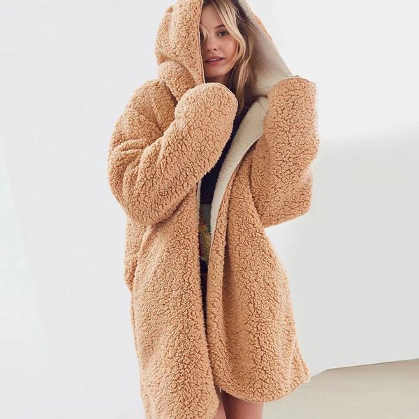 

sherpa cardigan winter sweater teddy fleece faux fur coat double-sided wear hooded oversized women sweaters y3bz, White;black
