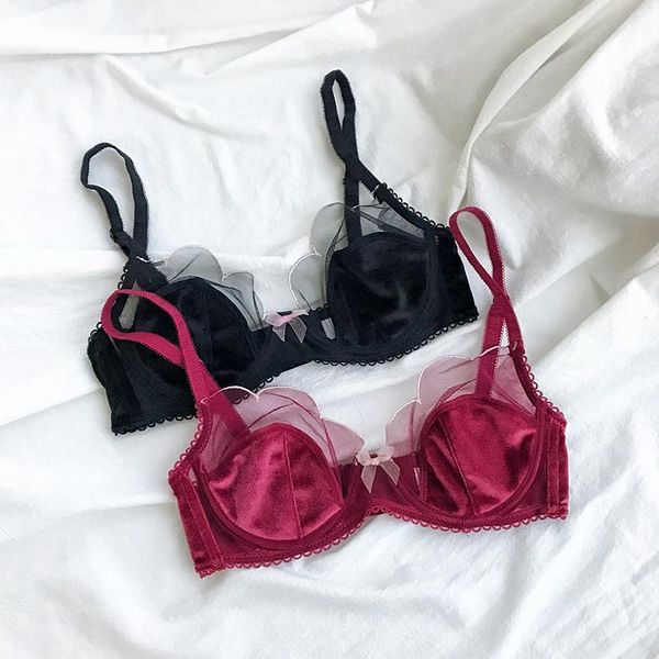 

bras sets push up bralette vintage lace bra high rise pantie underwire gather set retro burgundy lingerie women underwear, Red;black