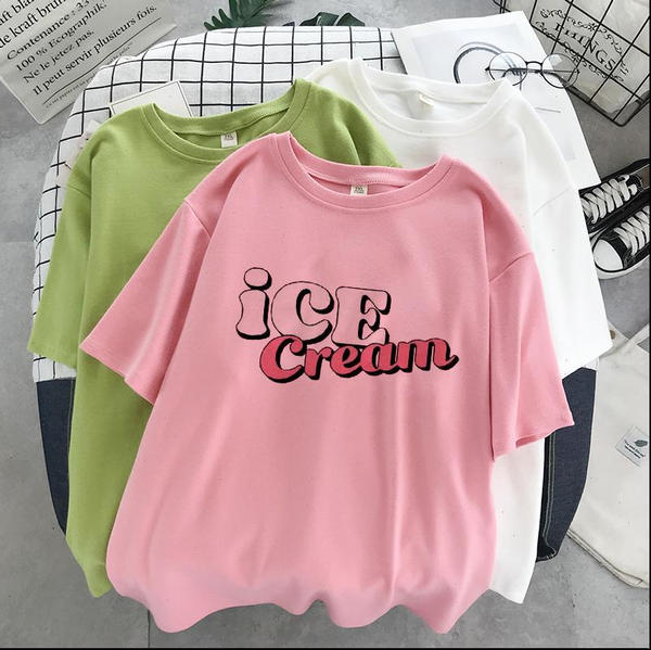 

korean fashion t shirt ladies cute print harajuku t shirt new album ice cream print t shirt drop shipping, White
