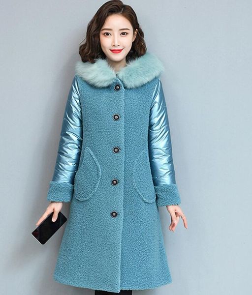 

women's fur & faux granular sheep shearing coat fleece imitation lamb collar korean loose autumn and win, Black