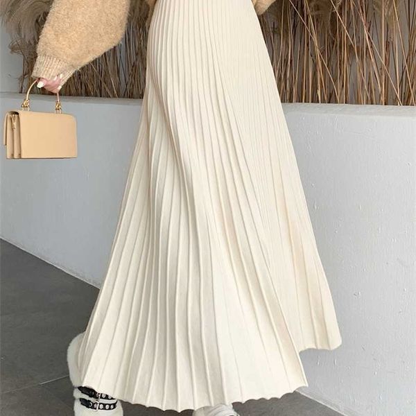 

tigena knitted long maxi skirt women fall winter casual solid thick warm a line high waist ankle length female ladies 211124, Black