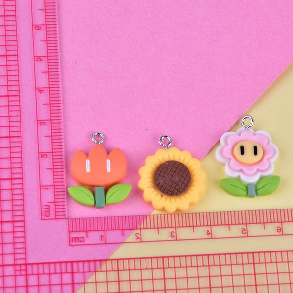 Flor Plant Sunflower Resina Charms Colchain Pingente Jewlery Sethings Case de telefone DIY