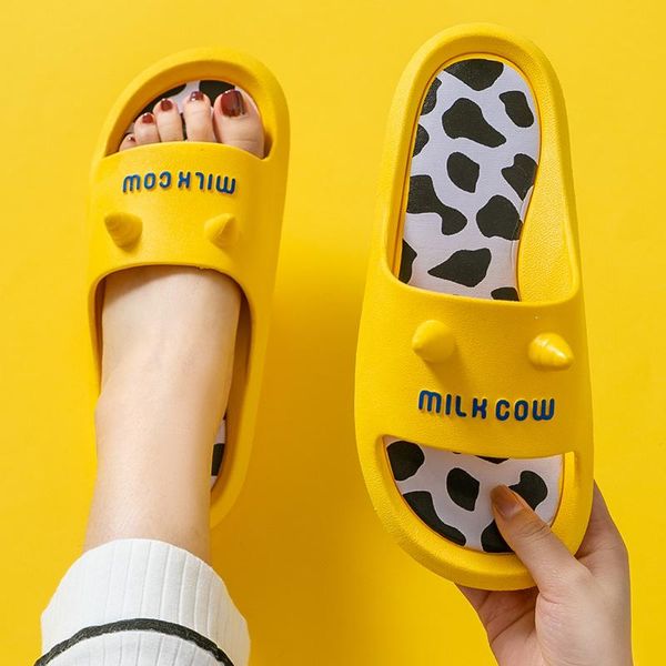 

slippers for home bathroom women summer soft indoor slippers for women cow pattern cute cartoons couple shoes, Black