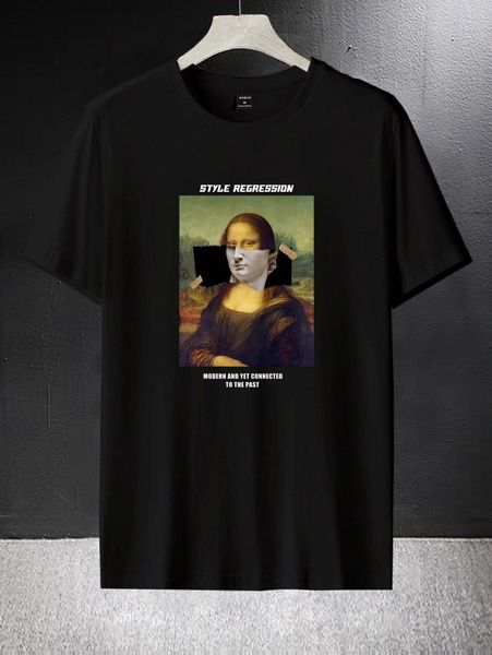 

men figure and slogan graphic tee l0im#, White;black