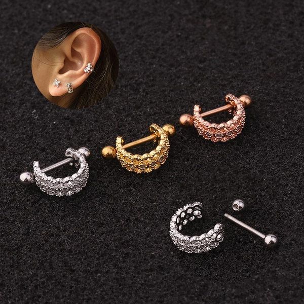 

other 1pc stainless steel barbell with cz hoop cartilage helix lobe earring ear piercing jewelry, Slivery;golden