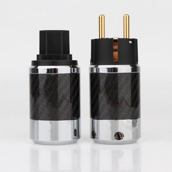 

smart power plugs preffair bcf4-eg hi-end carbon fiber gold plated with gasket european standard ac plug iec female diy mains cab