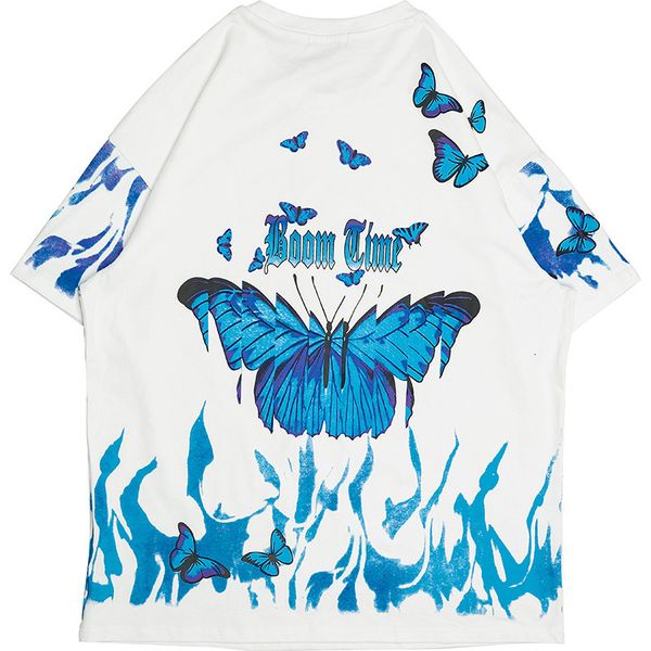 

2021 new hip hop butterfly flame t shirt men streetwear 100% cotton harajuku sweatshirt oversize o-neck tshirt tee male t-shirt hlbb, White