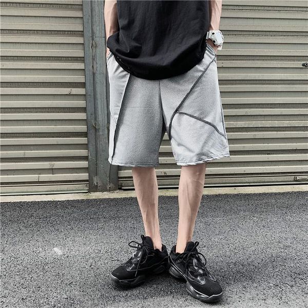 

men's shorts korean style splicing mens loose casual straight sports harajuku streetwear hip-hop old five-point pants men, White;black