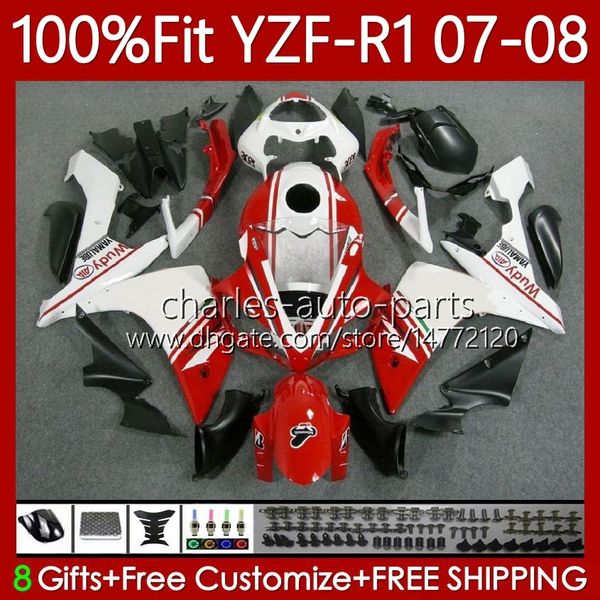 Molde da injeção 100% apto para o corpo de Yamaha YZF1000 YZF-R1 YZF R1 1000CC 2007-2008 Bodywork 91no.129 YZF R 1 1000 Vermelho Branco BLK CC 2007 2008 YZF-1000 YZFR1 07 08 Kit de Feira do OEM