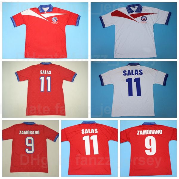 Nationalmannschaft 1996 1998 Retro Chile 11 SALAS Fußballtrikots Vintage Classic 9 ZAMORANO Rot Weiß Teamfarbe für Sportfans Atmungsaktive Fußballtrikot-Kits Uniform