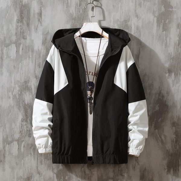 

men's jackets hip hop mens hooded windbreaker jacket autumn 2021 casual vintage color block loose track hoodie coats streetwear, Black;brown