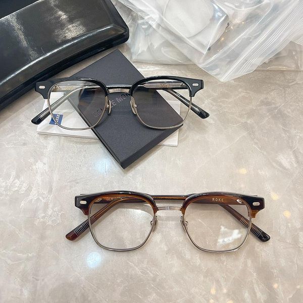 

fashion sunglasses frames 2021 gentle eyeglasses frame roke acetate metal meta round glasses prescription men's decorative women's, Black