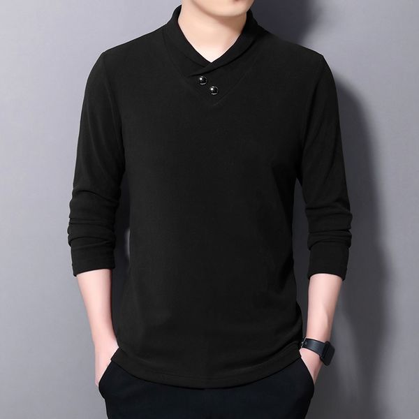 

2021 new fashion solid long sleeved v neck mens polo shirts spring autumn brand men clothing comfortable tees ctcf, White;black