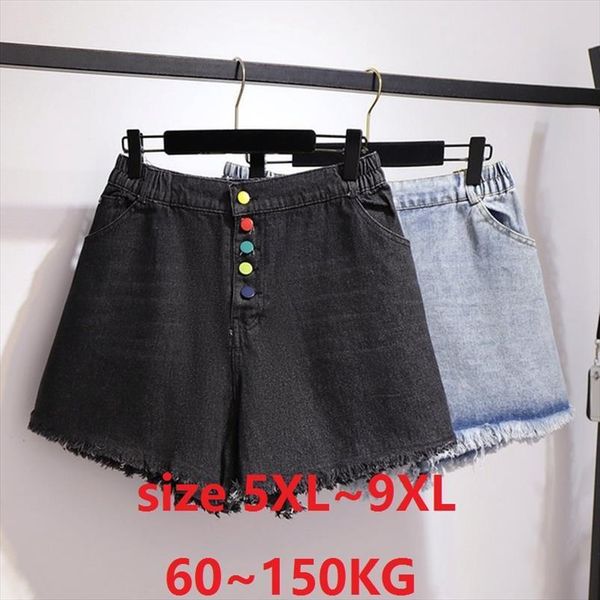

plus size 7xl 8xl 9xl women shorts 100kg 150kg denim vintage high waist button jeans street wear summer, White;black