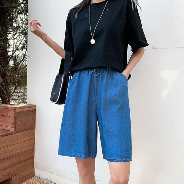 

women's shorts casual high waist straight jeans summer pockets loose female blue denim 2021 ladies solid street bottoms, White;black