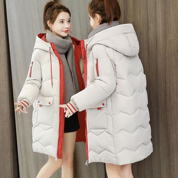 

new winter 2021 women's medium and long heavy cotton padded coat women's hooded coat loose bread jacket cotton padded jacket win, Tan;black