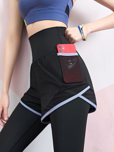 Tasarımlar Çıplak Yüksek Bel Spor Pantolon Bayan Streç Sıkı Spor Yürüyüş Pantolon Hızlı Kurutma Net Ünlü Eğitim Yoga Pantolon Sahte İki