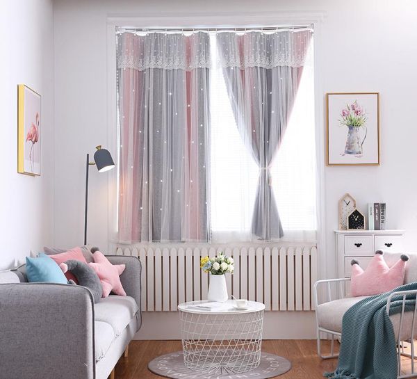 

blackout curtains for kids girls bedroom living room colorful double layer star cut out window curtains window decoration