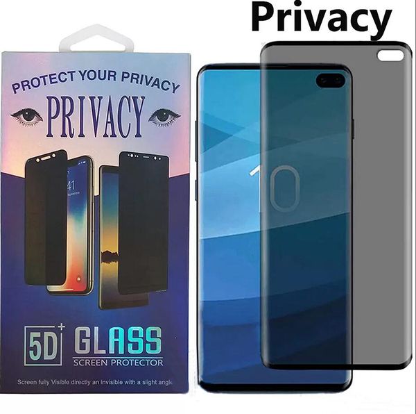 Anti-espião 5D Borda curvada Privacidade Protetor de tela de vidro temperado para Samsung Galaxy S21 mais S20 S10 S9 S8 Nota 8 9 Nota10 Nota 20 Ultra com Varejo