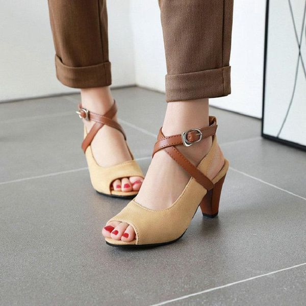 

zawsthia 2021 summer peep toe blue beige cross buckle strap red blue retro lady pumps spike high heels woman gladiator sandals, Black