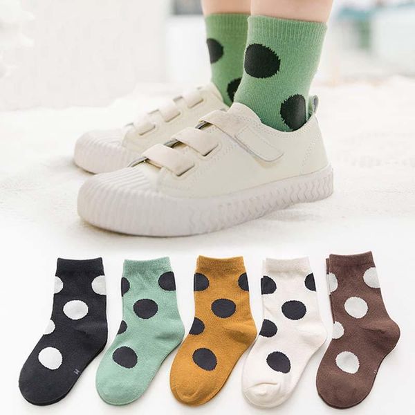 

socks 5 pairs pack children boys cotton girl's spring autumn winter big polka dot matching color casual sport, Pink;yellow