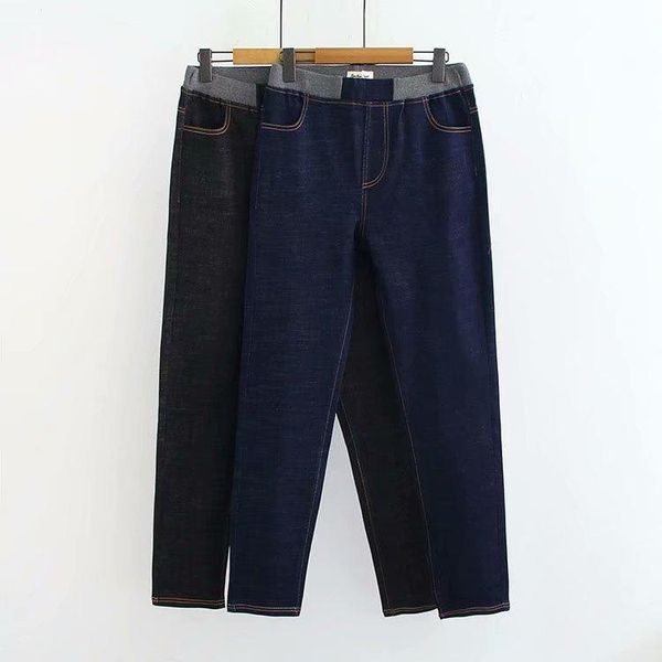 

women's jeans g6 autumn winter casual 6xl plus size women clothing fashion loose elastic waist stretch denim pencil pants 609, Blue